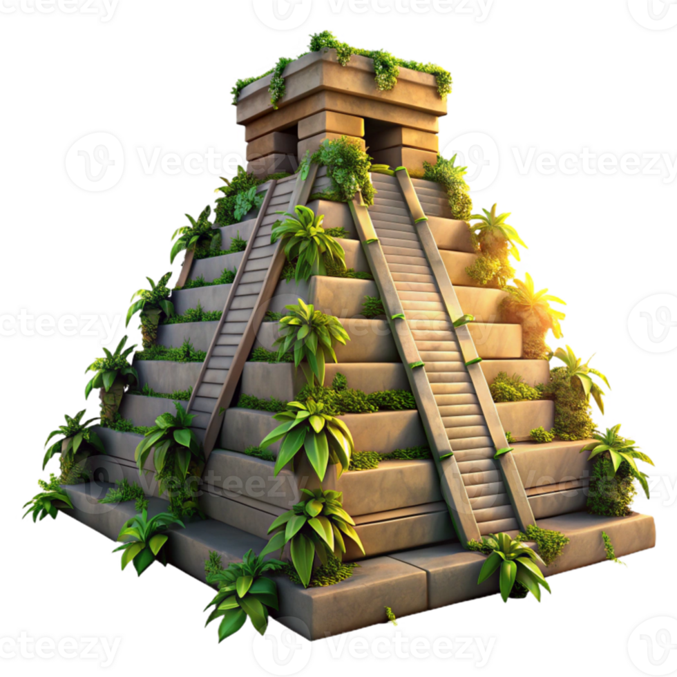 impressive rustic An ancient Mayan pyramid overgrown with jungle vines, dramatic sunset lighting, mysterious, hyperrealistic, high resolution png