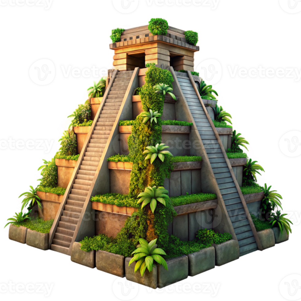 impressive classic An ancient Mayan pyramid overgrown with jungle vines, dramatic sunset lighting, mysterious, hyperrealistic, genuine png