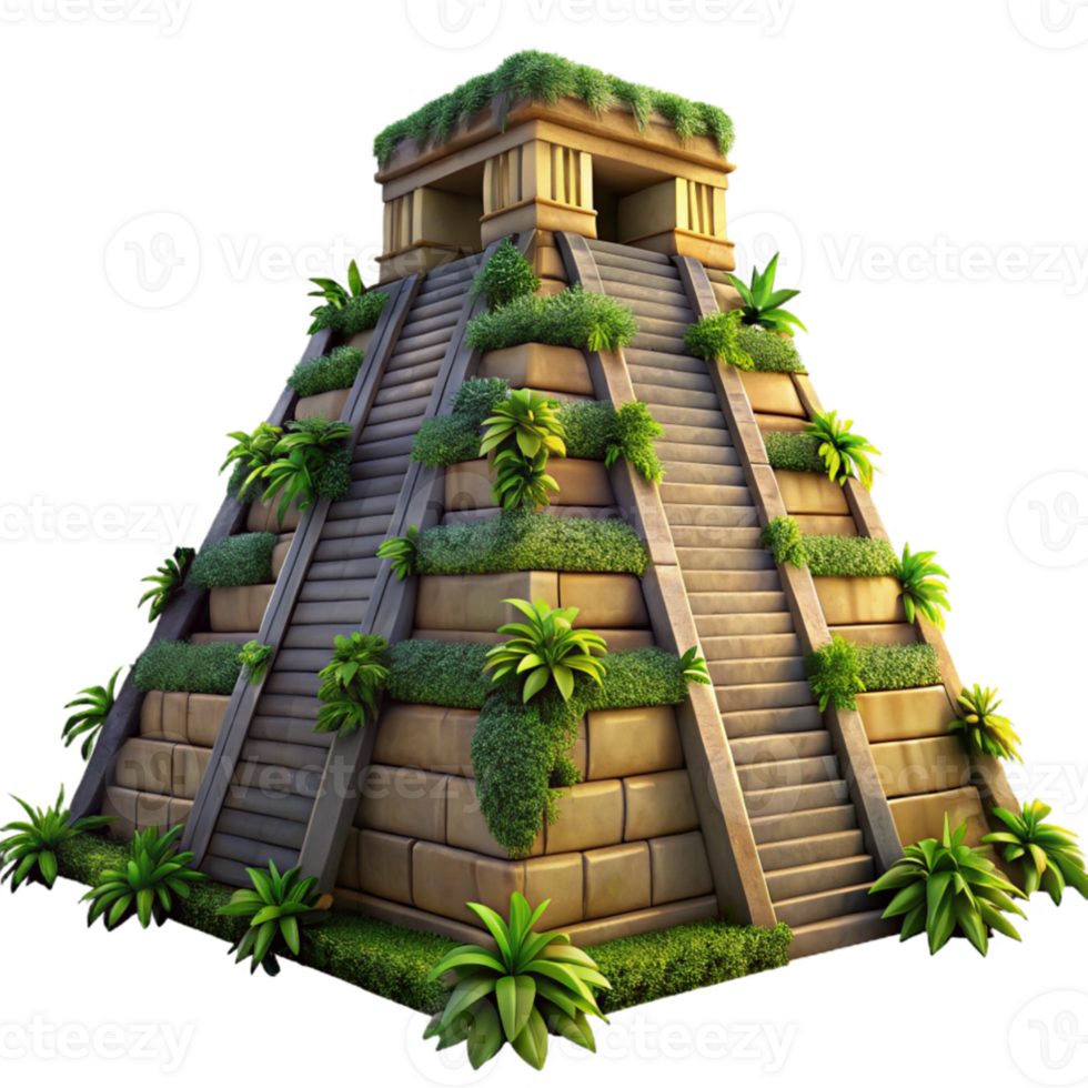 magnificent traditional An ancient Mayan pyramid overgrown with jungle vines, dramatic sunset lighting, mysterious, hyperrealistic, original png
