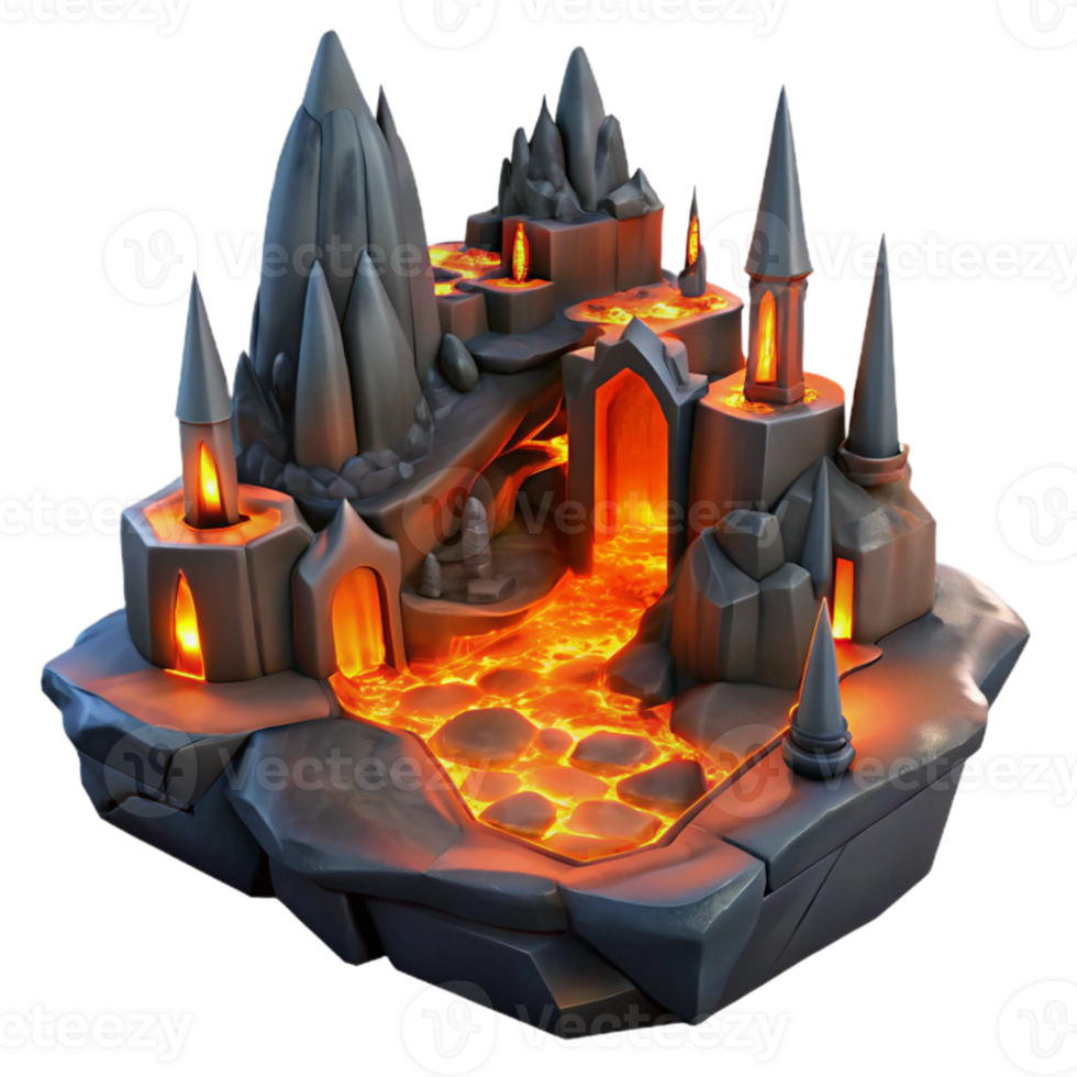impressive traditional A subterranean city carved into rock, glowing orange lava flows, dark and mysterious, fantasy art style, detailed png