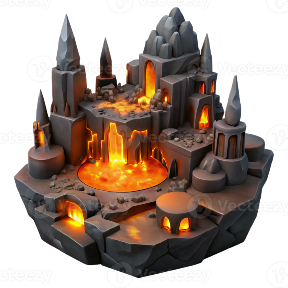 vibrant artistic A subterranean city carved into rock, glowing orange lava flows, dark and mysterious, fantasy art style, detailed png