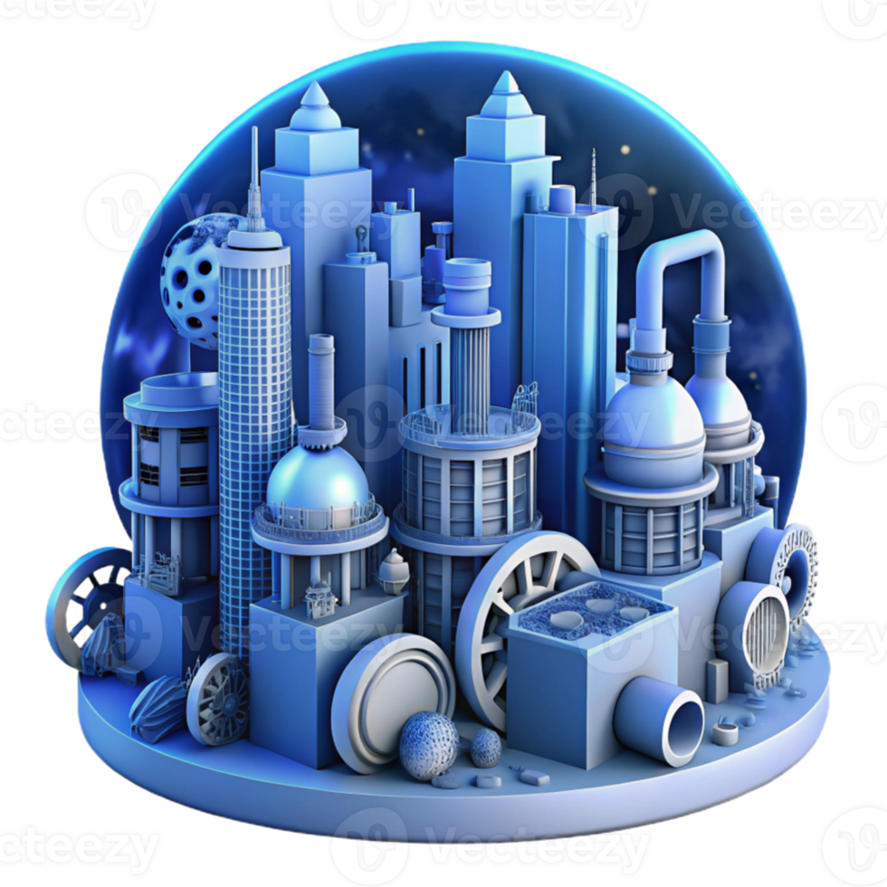 impressive creative A steampunk cityscape of towering clockwork buildings, interconnected by intricate pipes and gears, bathed in the cool blue light of a giant moon, futuristic style original png