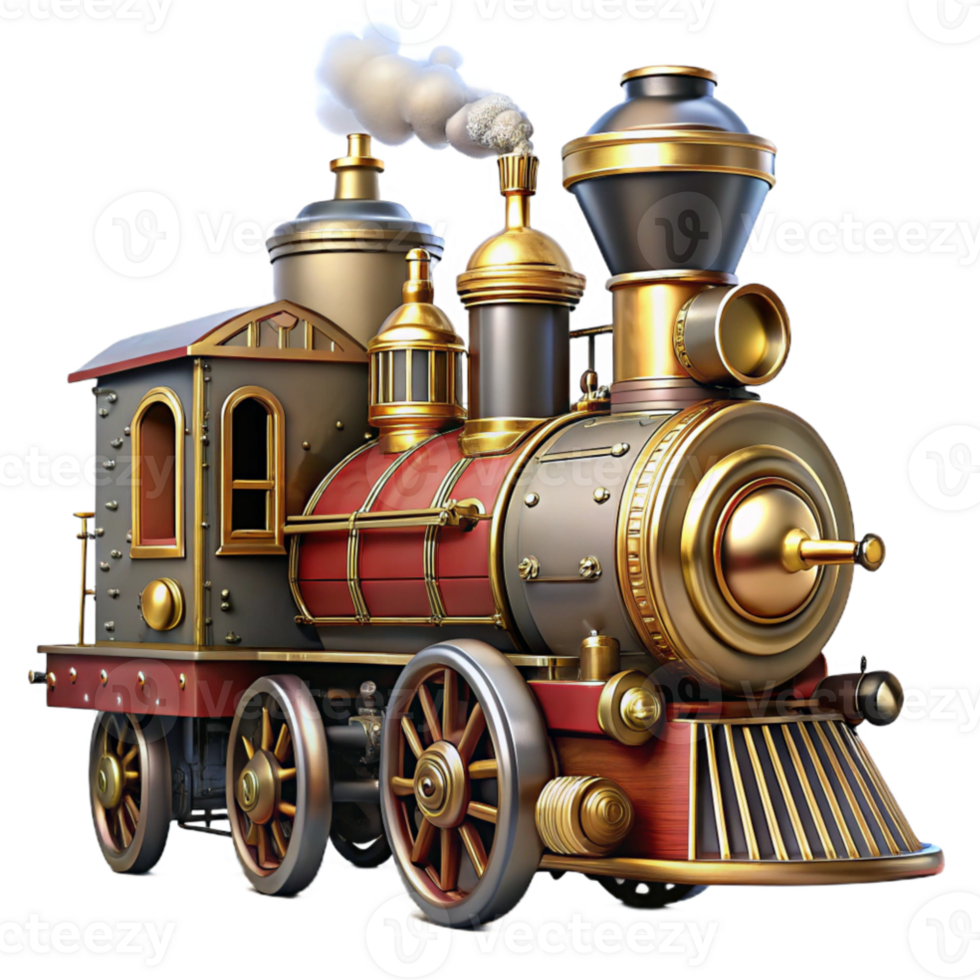 elegant abstract A powerful steampunk locomotive, billowing steam, intricate brass details, dynamic lighting, dieselpunk style exclusive png
