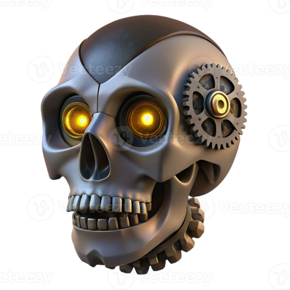 elegant classic A steampunk automaton resembling a human skull, intricate gears and glowing eyes, dark, moody lighting, gothic style genuine png