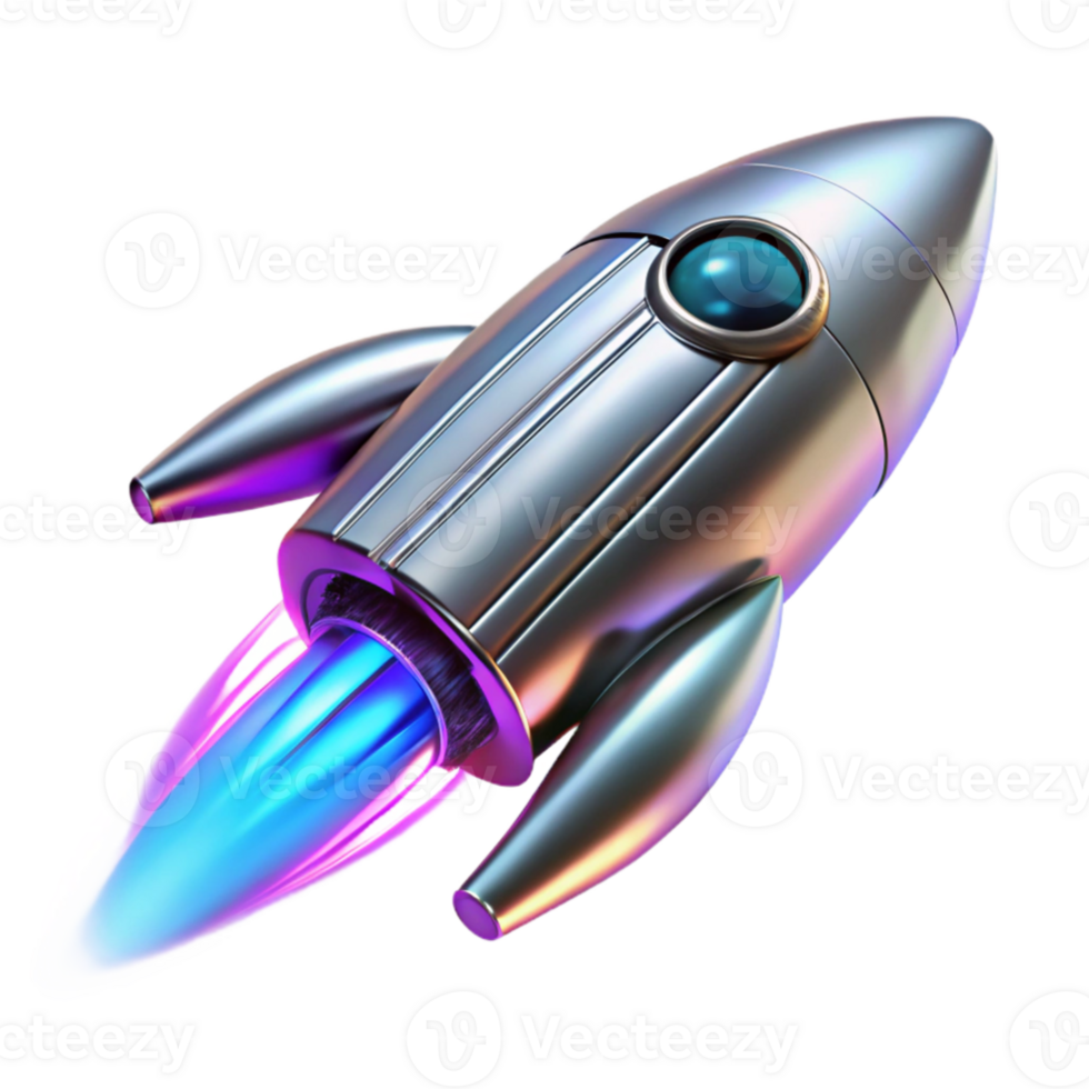 wonderful abstract A sleek, chrome spaceship with glowing blue engine trails warping through a neon-pink nebula, art deco style, ray tracing, high resolution png