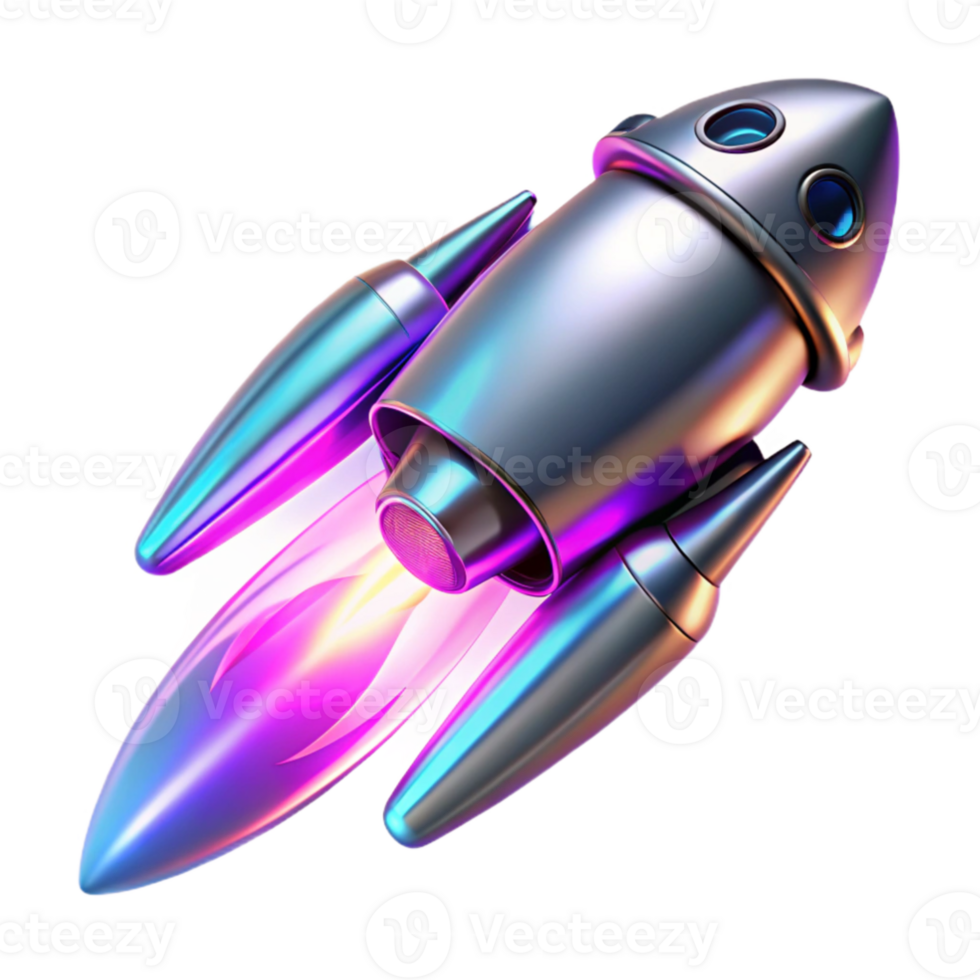 serene abstract A sleek, chrome spaceship with glowing blue engine trails warping through a neon-pink nebula, art deco style, ray tracing, original png