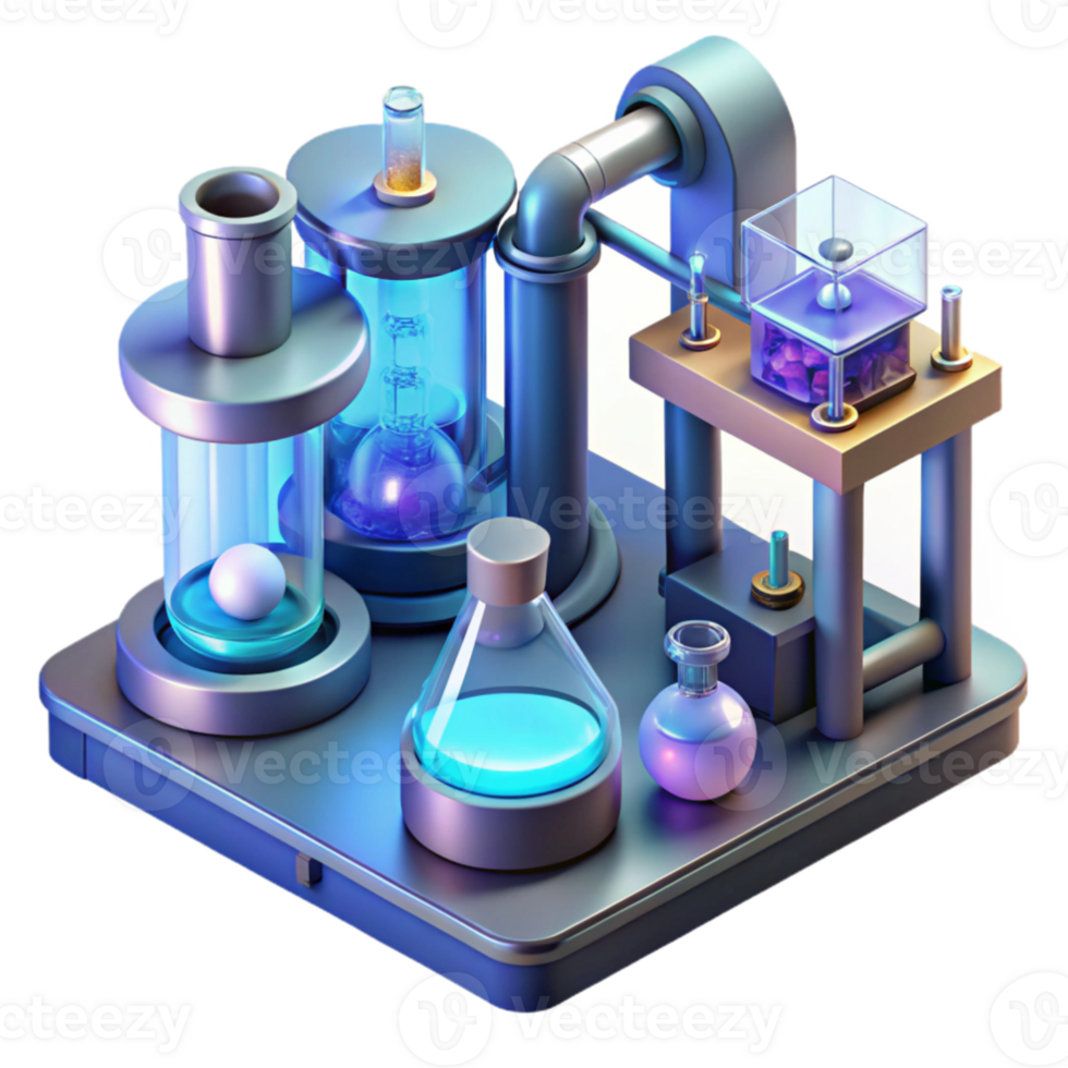 elegant artistic A futuristic laboratory filled with glowing test tubes and complex machinery, sterile and clean, isometric view, blueprint style, professional png