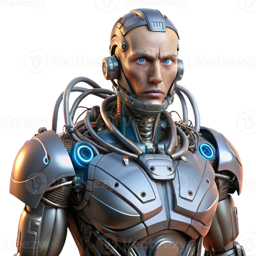 stunning minimalist A cyborg with intricate mechanical augmentations, brushed steel and glowing wires, dramatic Rembrandt lighting, dystopian style exclusive png