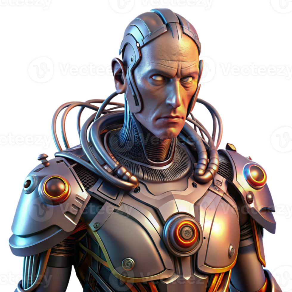 magnificent abstract A cyborg with intricate mechanical augmentations, brushed steel and glowing wires, dramatic Rembrandt lighting, dystopian style original png