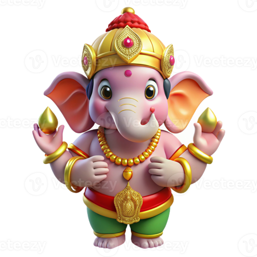 vibrant minimalist A vibrant depiction of the Hindu god Ganesha, with his elephant head and multiple arms, adorned in colorful garments and jewelry. Bollywood poster style original png