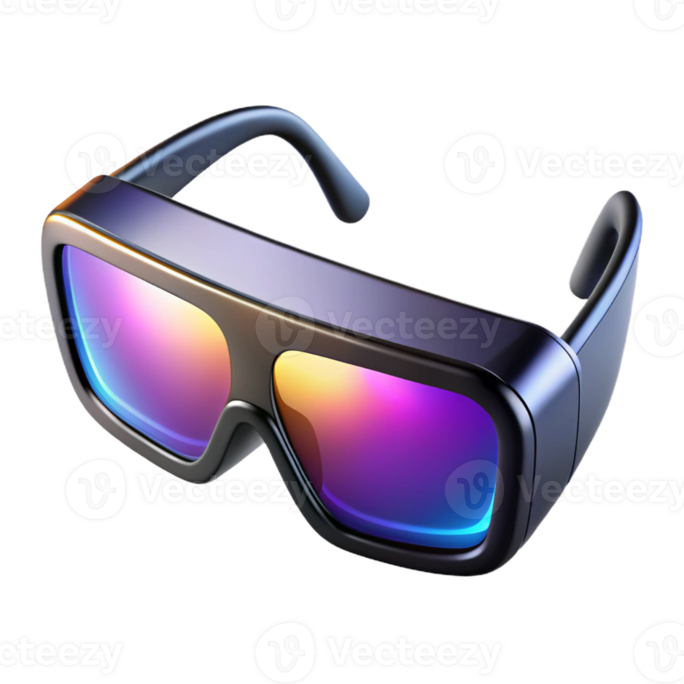 extraordinary contemporary A pair of augmented reality glasses, with sleek, black frames and glowing, holographic displays, floats in mid-air, illuminated by soft, diffused white light.... png