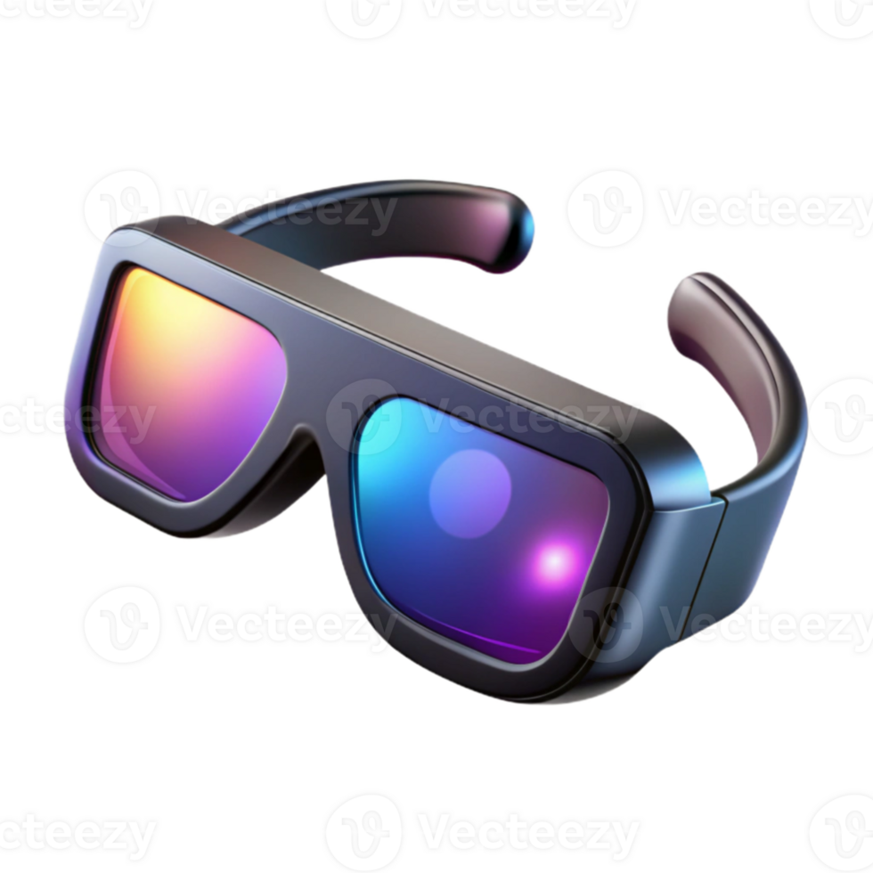wonderful vintage A pair of augmented reality glasses, with sleek, black frames and glowing, holographic displays, floats in mid-air, illuminated by soft, diffused white light.... png