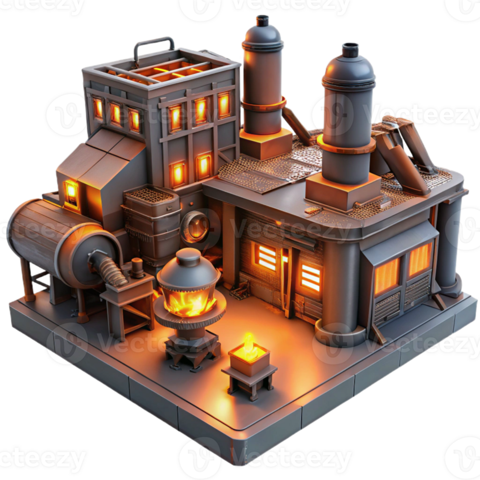 magnificent artistic A desolate, robotic factory, filled with rusted machinery and flickering sparks, illuminated by the orange glow of emergency lights. Dystopian style, wide-angle shot exclusive png
