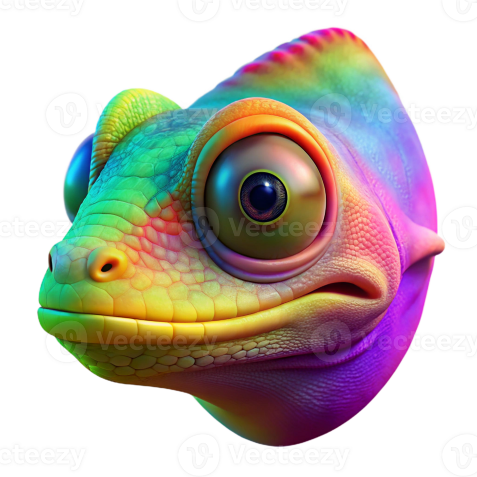 beautiful creative A hyperrealistic portrait of a three-eyed chameleon camouflaged against a vibrant rainbow gradient, macro photography, studio lighting premium png
