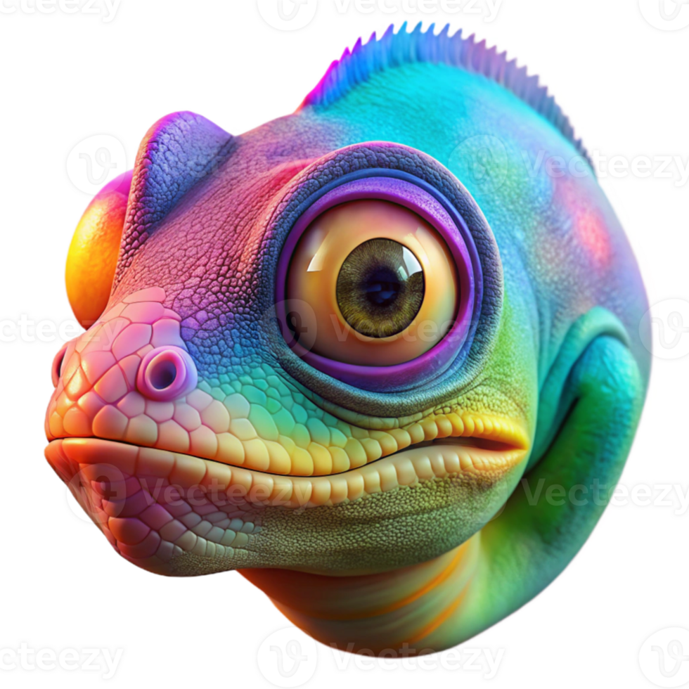 stunning abstract A hyperrealistic portrait of a three-eyed chameleon camouflaged against a vibrant rainbow gradient, macro photography, studio lighting 4K png