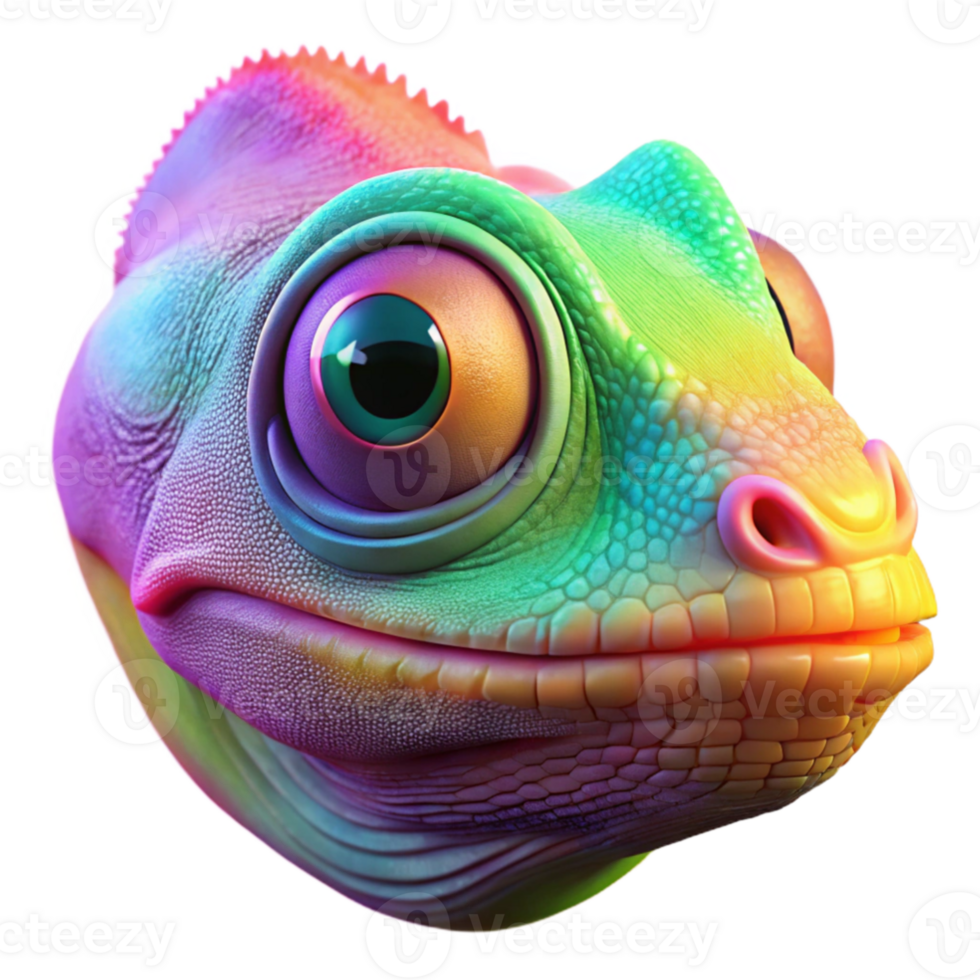 dramatic abstract A hyperrealistic portrait of a three-eyed chameleon camouflaged against a vibrant rainbow gradient, macro photography, studio lighting exclusive png