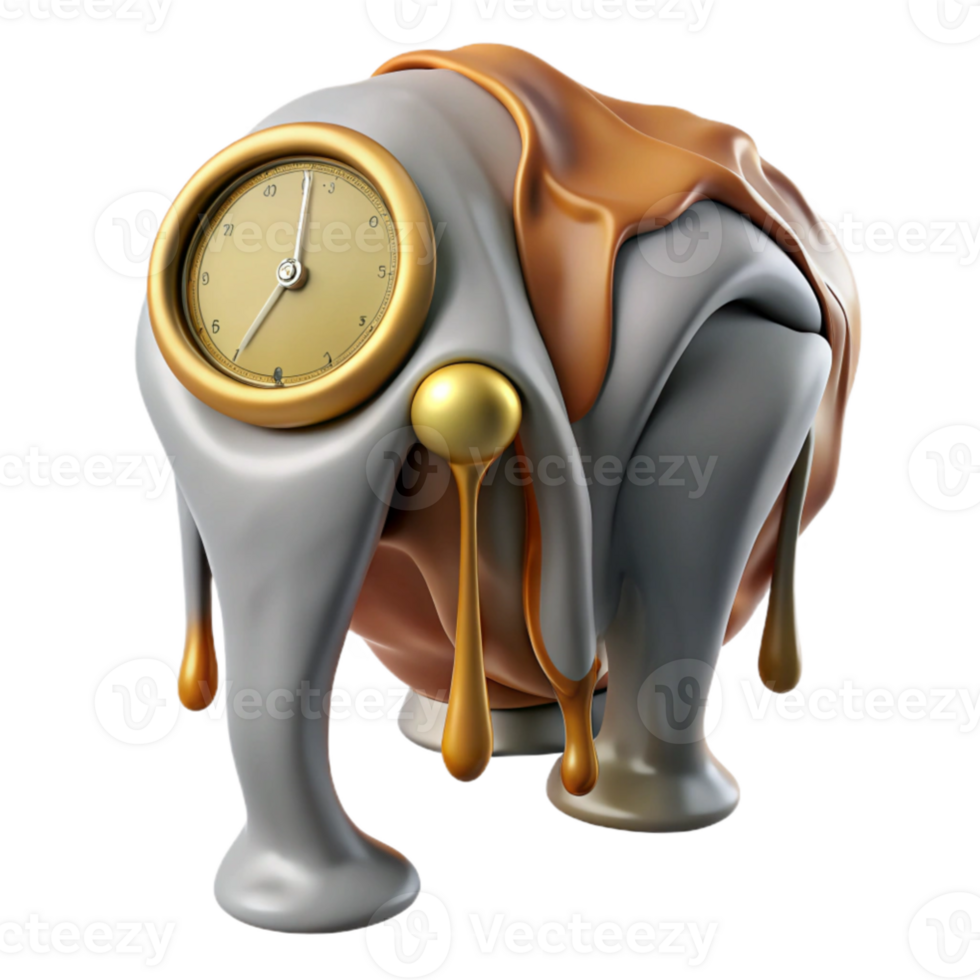 serene minimalist A surrealist painting of a melting clock draped over the back of an elephant, Salvador Dali style, dreamlike lighting professional png