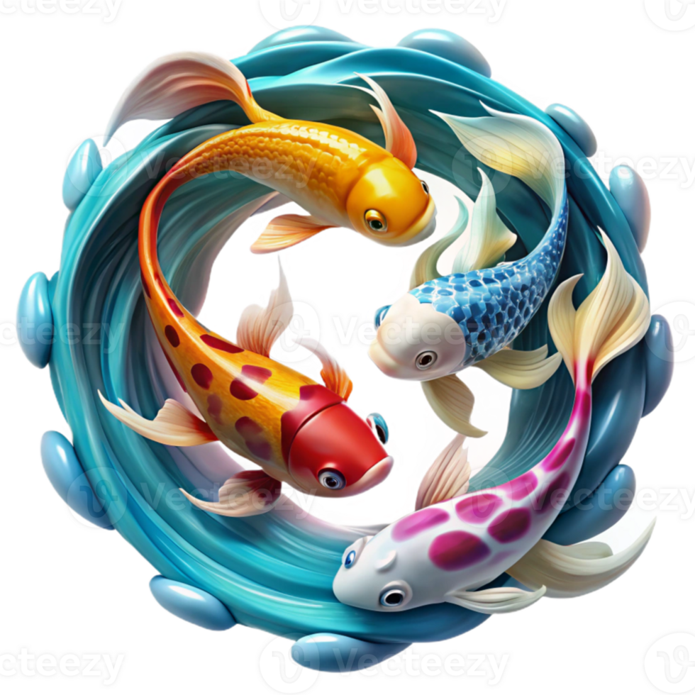magnificent abstract A group of colorful koi fish swimming in a swirling vortex of ink, Japanese sumi-e style, dramatic lighting high quality png