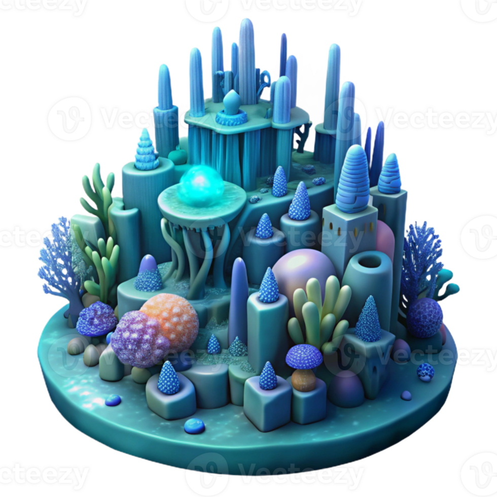 elegant classic Underwater city, bioluminescent coral structures, deep ocean ambiance, mysterious and otherworldly, matte painting, high resolution png