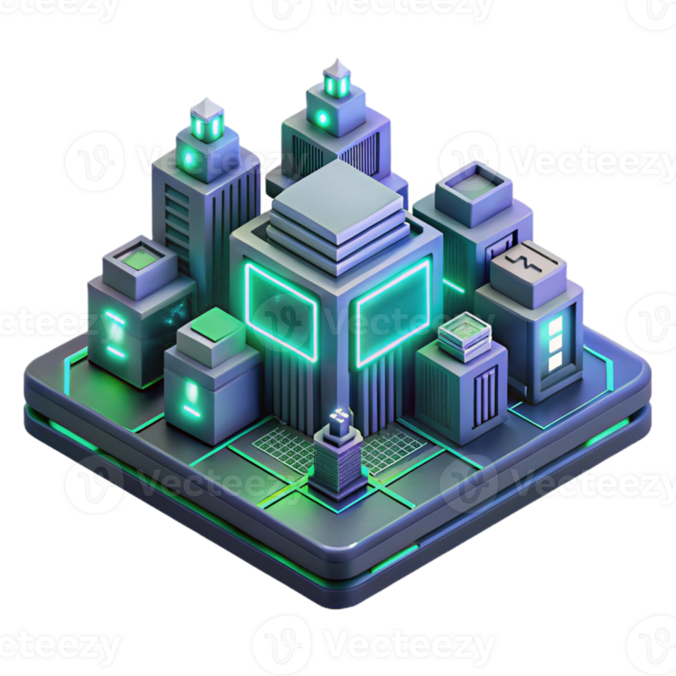 beautiful artistic Microscale view of a circuit board forming architectural structures, glowing neon lines, intricate details, cyberpunk aesthetic, high quality png