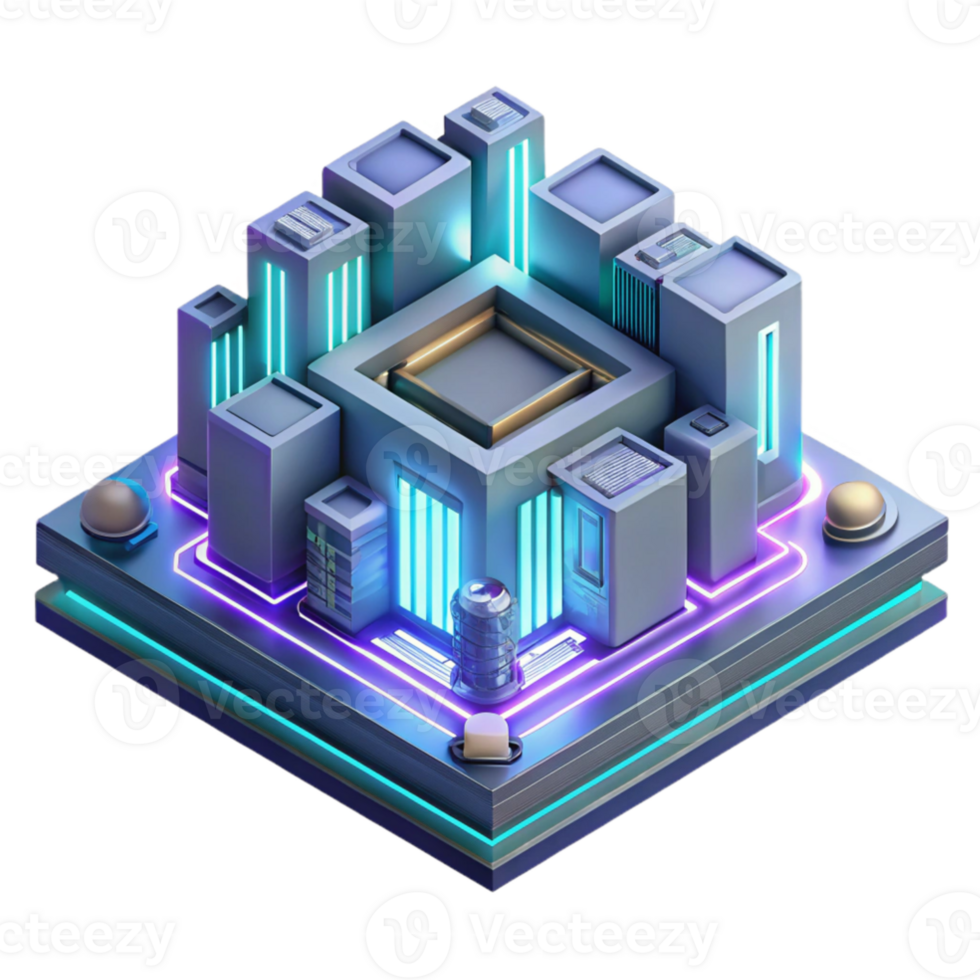 impressive artistic Microscale view of a circuit board forming architectural structures, glowing neon lines, intricate details, cyberpunk aesthetic, original png