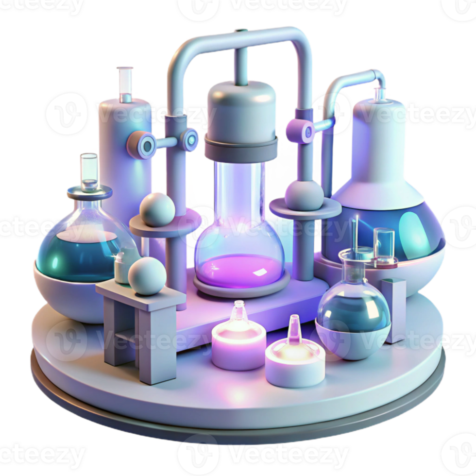 vibrant modern A futuristic laboratory, filled with bubbling vials and complex machinery, bathed in the sterile, white light of fluorescent tubes, art style of Moebius high resolution png