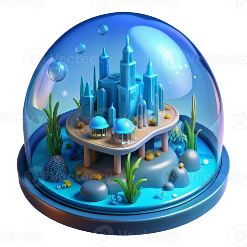 extraordinary artistic A futuristic, underwater city, enclosed in a transparent dome, teeming with marine life and holographic projections, illuminated by the soft, blue light of the ocean depths... png