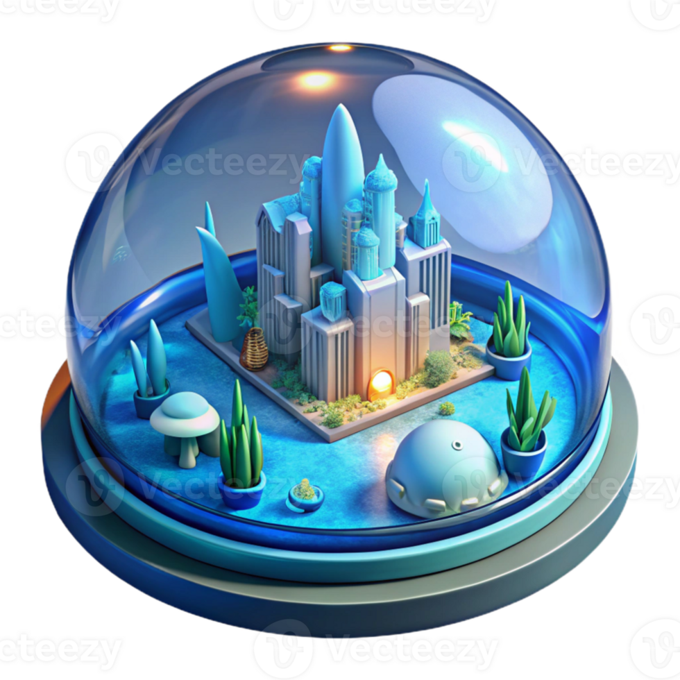 stunning minimalist A futuristic, underwater city, enclosed in a transparent dome, teeming with marine life and holographic projections, illuminated by the soft, blue light of the ocean depths... png