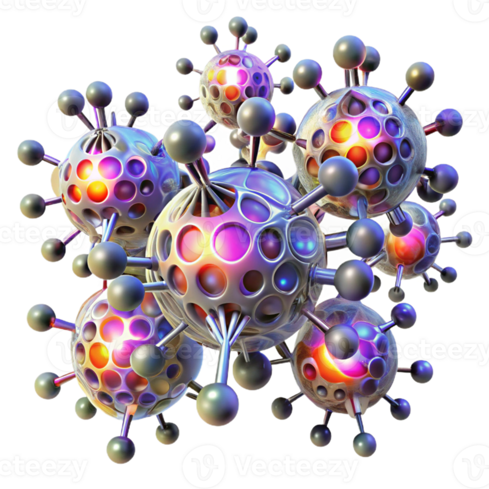 vibrant creative A swarm of nanobots, forming intricate patterns and shapes in the air, illuminated by a multi colored laser grid exclusive png