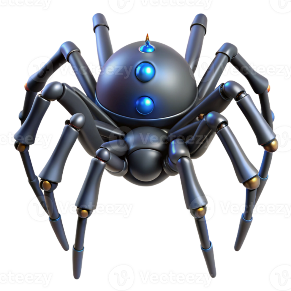 wonderful creative A giant robotic spider weaving a web of fiber optic cables, dark, moody lighting, hyperrealistic style exclusive png