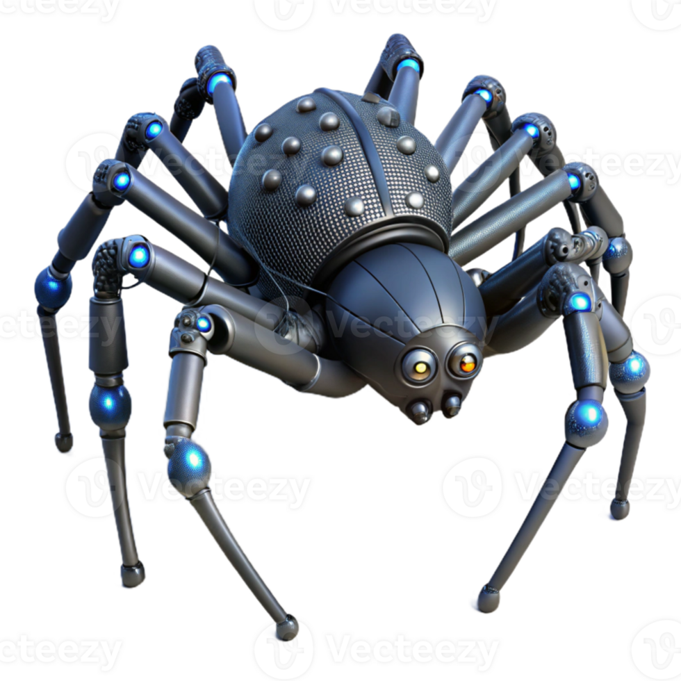 stunning traditional A giant robotic spider weaving a web of fiber optic cables, dark, moody lighting, hyperrealistic style detailed png