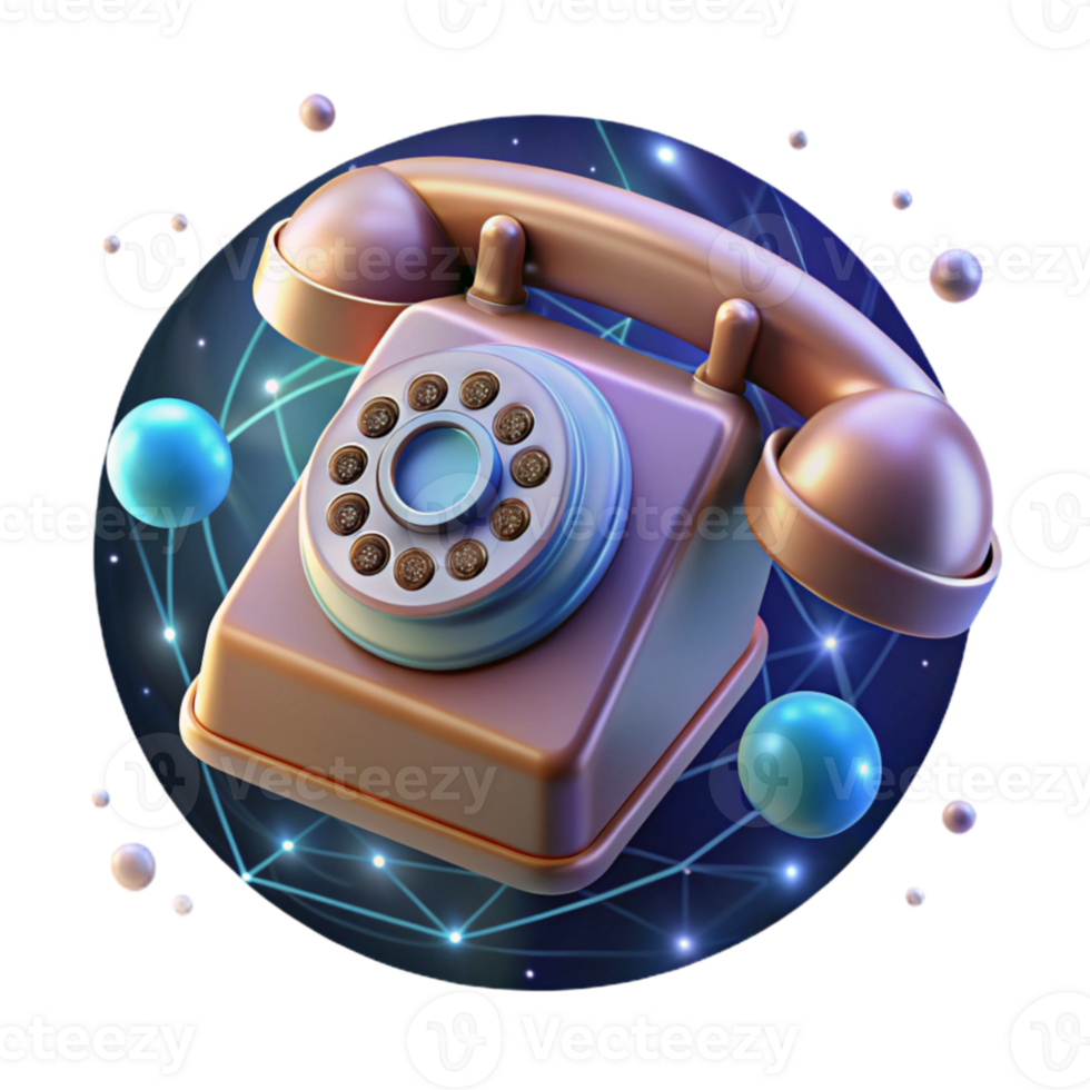 elegant abstract A vintage rotary phone floating in zero gravity, surrounded by holographic projections of binary code, surreal, dreamlike lighting professional png