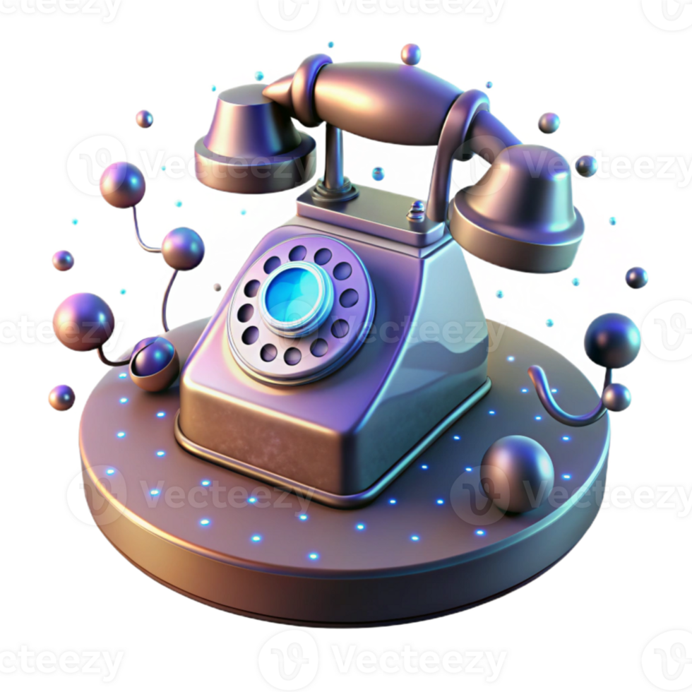 serene contemporary A vintage rotary phone floating in zero gravity, surrounded by holographic projections of binary code, surreal, dreamlike lighting premium png