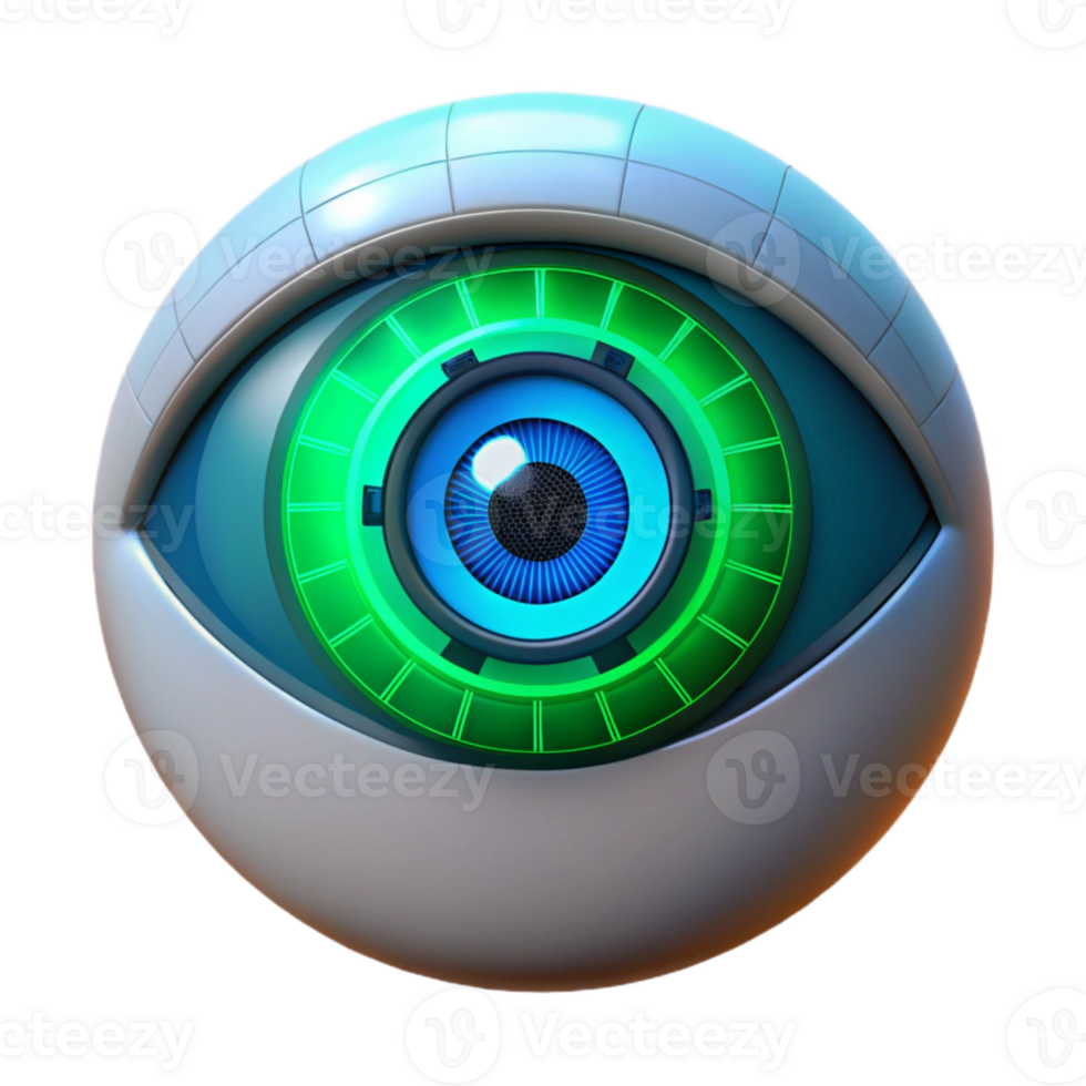 wonderful traditional A close-up of a human eye with a HUD display projected onto the iris, glowing blue and green UI elements, cyberpunk style premium png