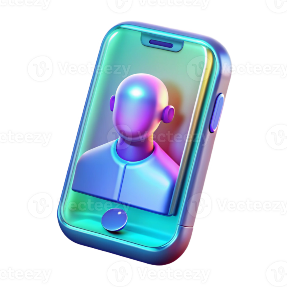 serene artistic A futuristic, transparent smartphone displaying a holographic call, bright, clear lighting, minimalist design original png
