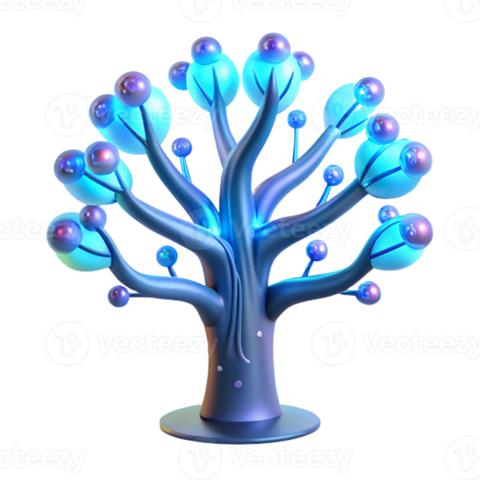 beautiful contemporary A bioluminescent tree with integrated circuitry, glowing branches and leaves, soft and magical lighting, fantasy technology style 4K png