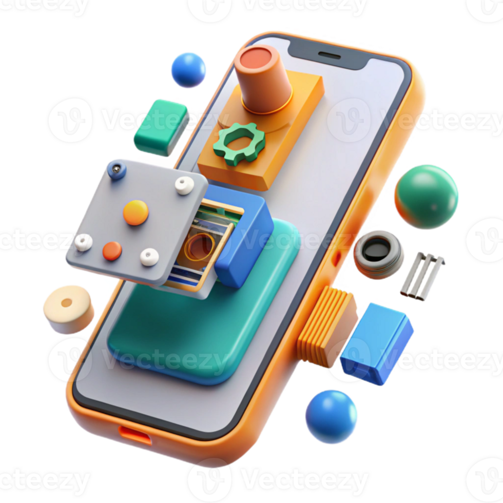 serene vintage A disassembled smartphone, components meticulously arranged, bright studio lighting, exploded view diagram style authentic png