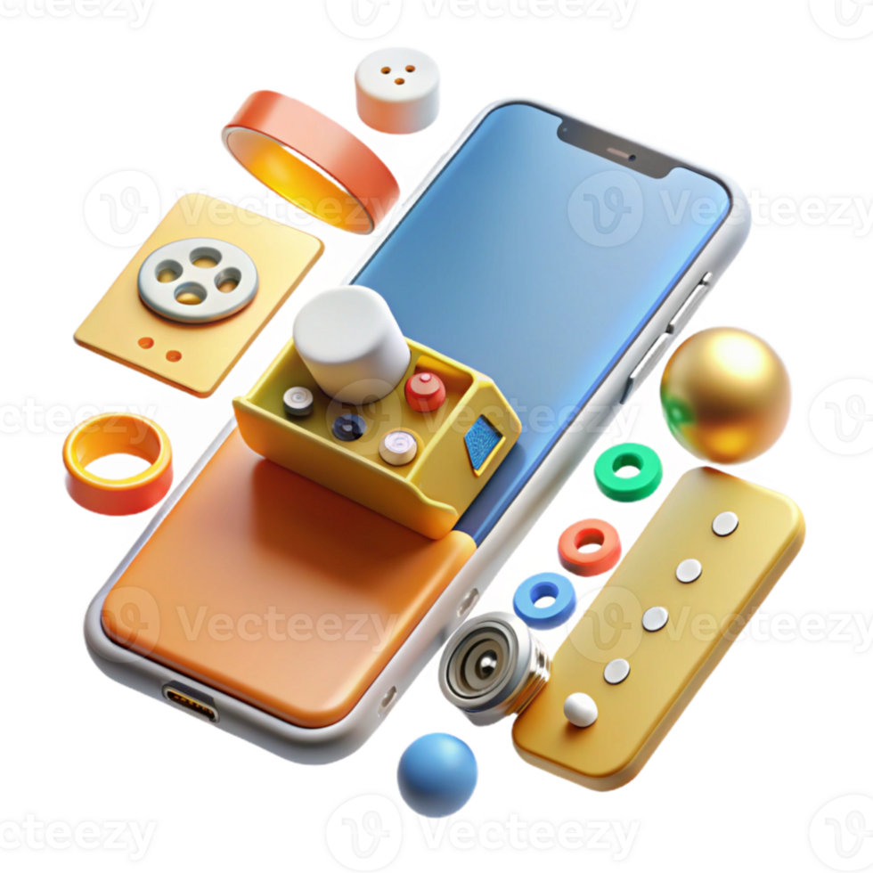 impressive traditional A disassembled smartphone, components meticulously arranged, bright studio lighting, exploded view diagram style authentic png