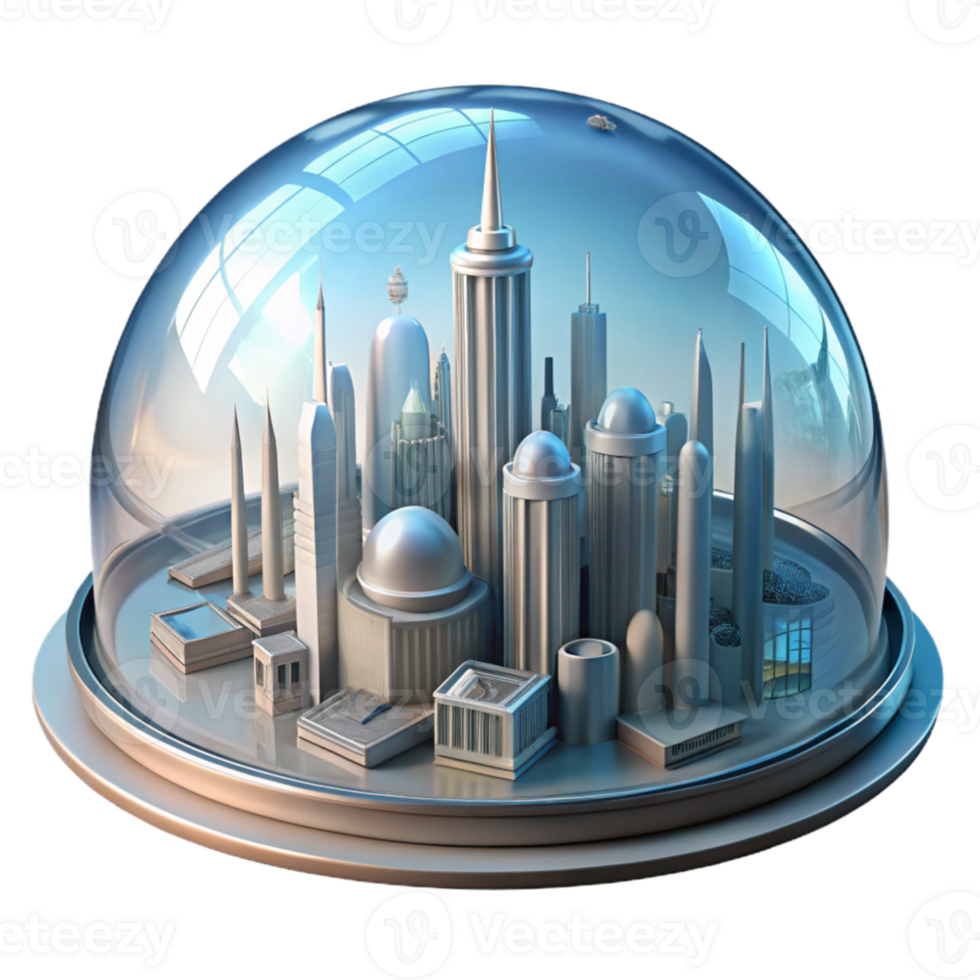 impressive artistic A futuristic city built within a massive transparent dome, intricate architecture, soft and utopian lighting, science fiction illustration style premium png