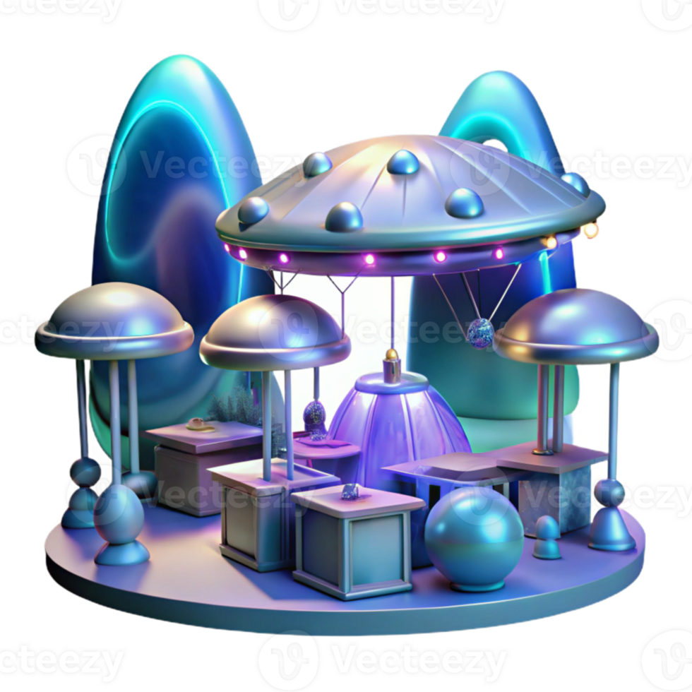 impressive contemporary A futuristic marketplace bustling with diverse alien species, holographic advertisements projected onto shimmering silk canopies.... png