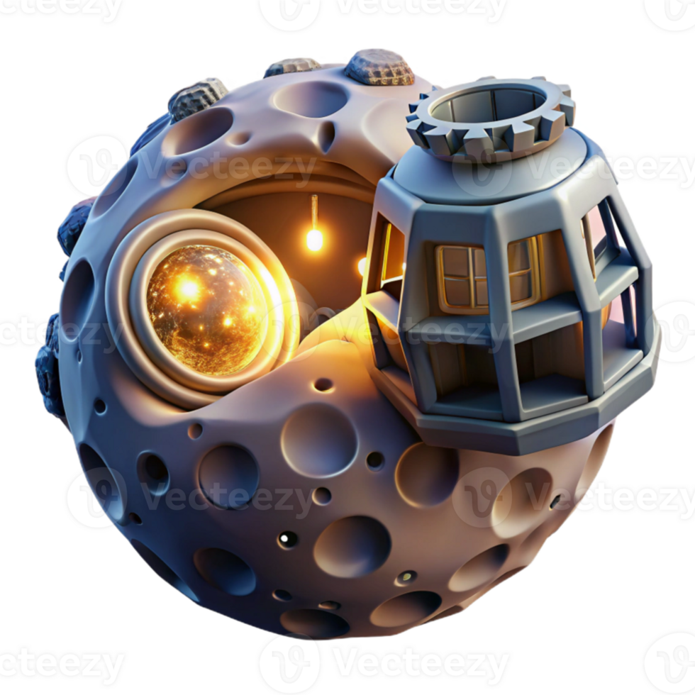 extraordinary minimalist A sprawling space station, built into a hollowed-out asteroid, bathed in the warm glow of a nearby star. Naturalistic lighting, hard surface style professional png
