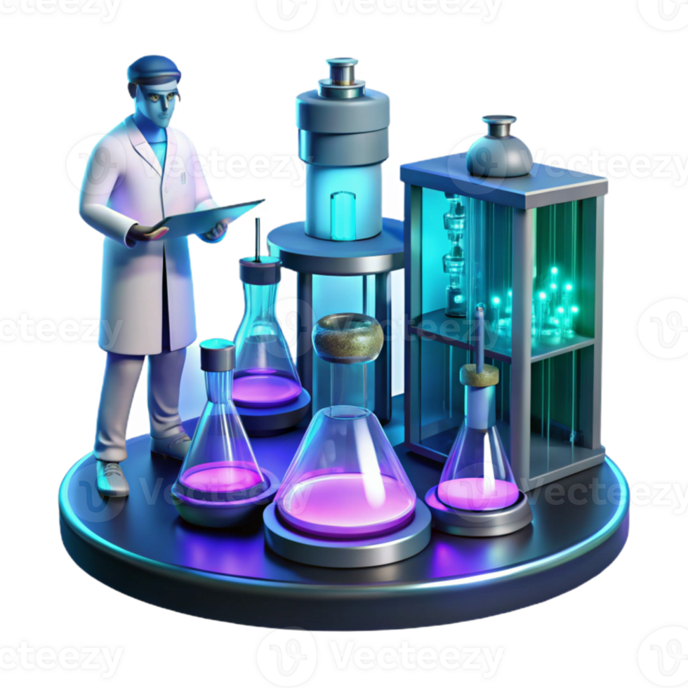 stunning classic A futuristic laboratory filled with glowing vials and complex machinery, a lone scientist silhouetted against a holographic display. Cool, sterile lighting, cyberpunk style detailed png