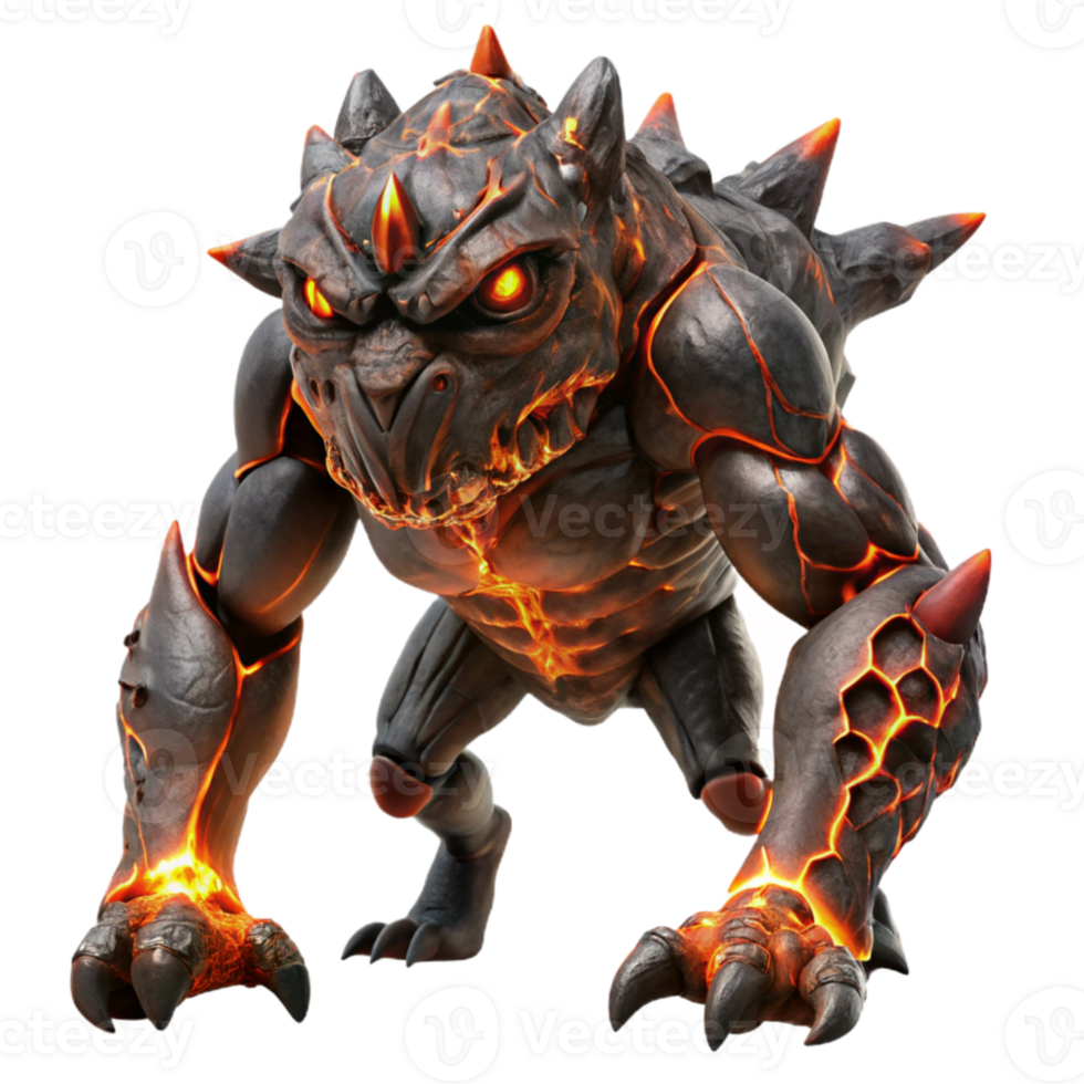 extraordinary modern A colossal, biomechanical creature, with pulsating veins of glowing lava, roams a desolate volcanic landscape. Dark, ominous lighting. Concept art style authentic png
