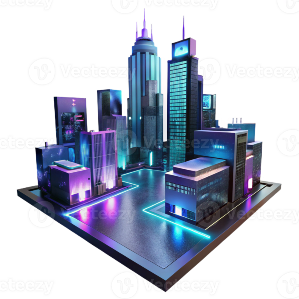 elegant abstract A futuristic cityscape at night, towering holographic advertisements shimmering in the rain, neon reflections on wet pavement, cyberpunk style 4K png