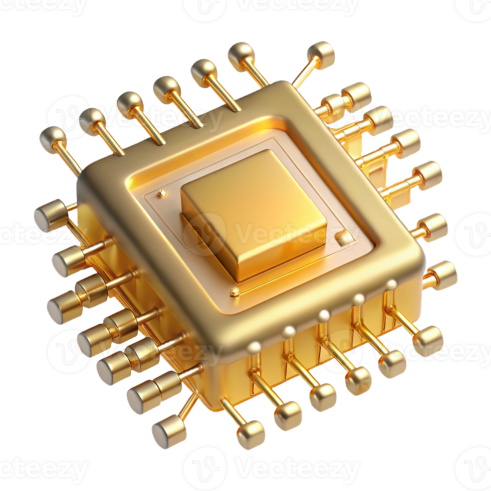 extraordinary abstract A single microchip, magnified to immense size, golden circuits forming fractal patterns, soft ethereal glow, abstract style 4K png