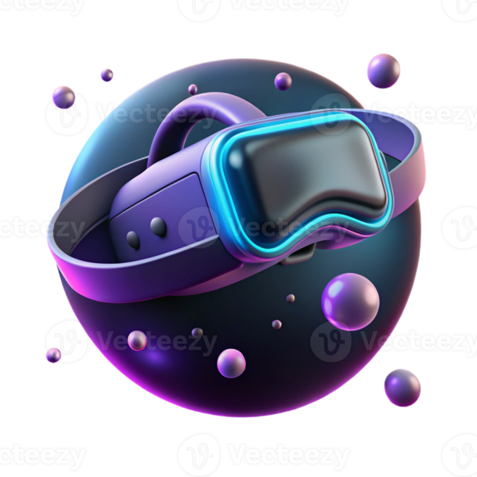 stunning minimalist A virtual reality headset floating in a dark void, glowing neon accents, volumetric lighting, surreal style genuine png