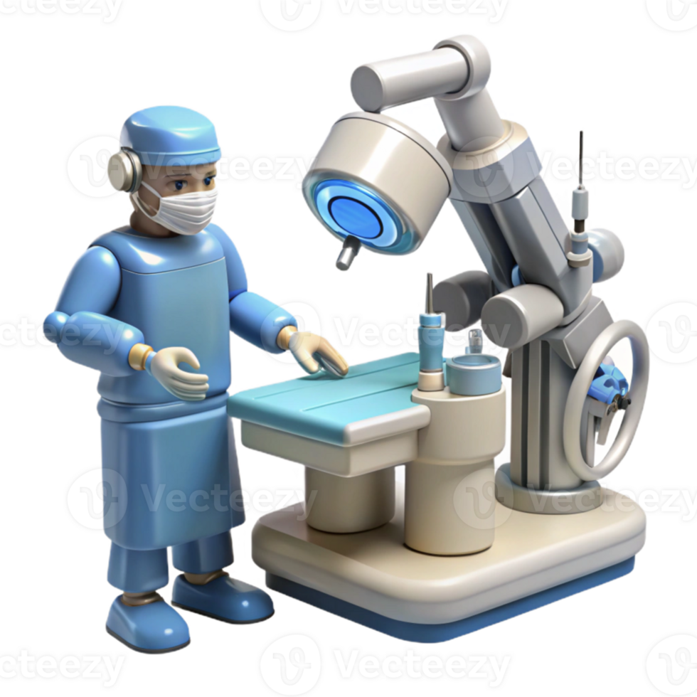 beautiful contemporary A robotic surgeon performing a delicate operation, intricate instruments, sterile operating room lighting, medical illustration style professional png