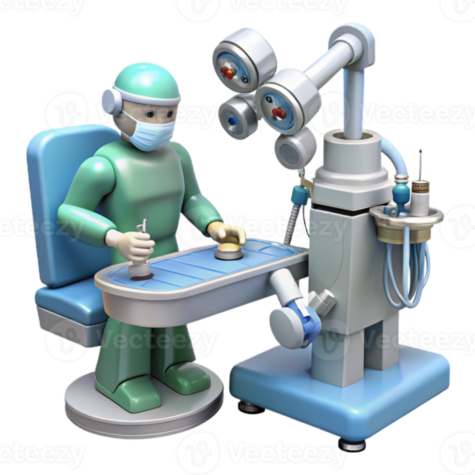 wonderful rustic A robotic surgeon performing a delicate operation, intricate instruments, sterile operating room lighting, medical illustration style detailed png