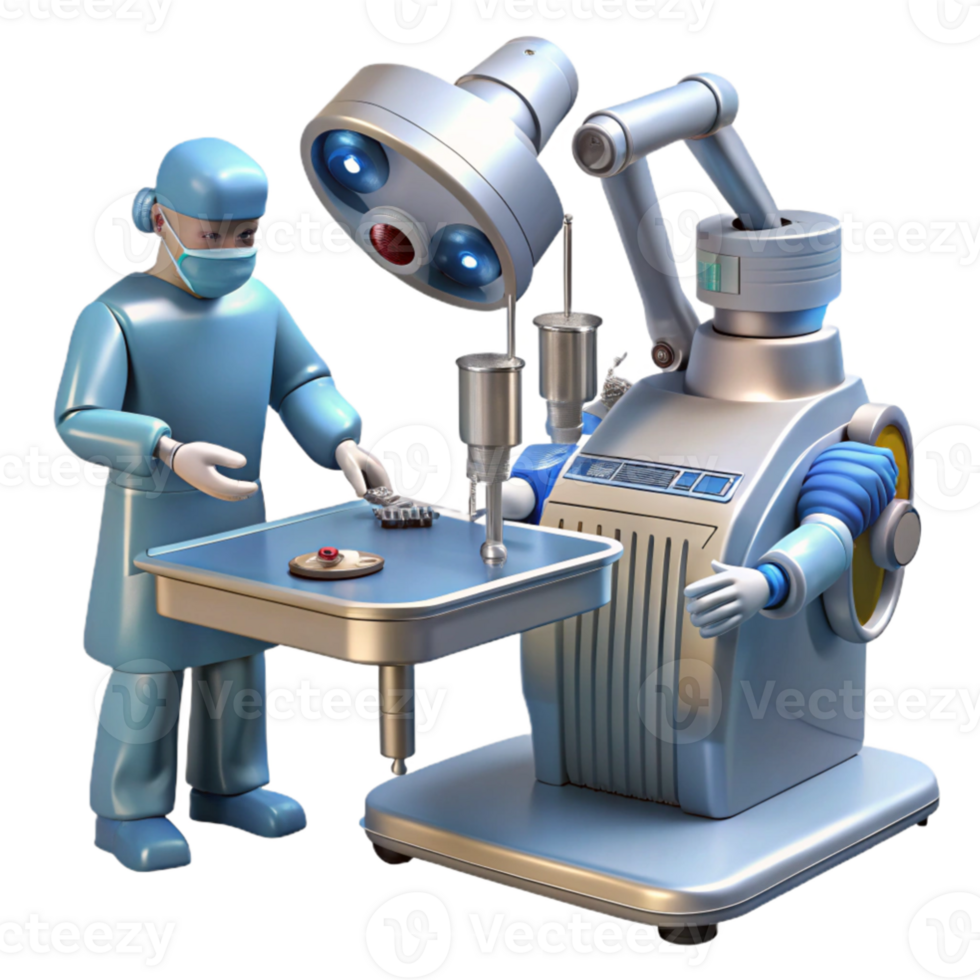 dramatic minimalist A robotic surgeon performing a delicate operation, intricate instruments, sterile operating room lighting, medical illustration style exclusive png
