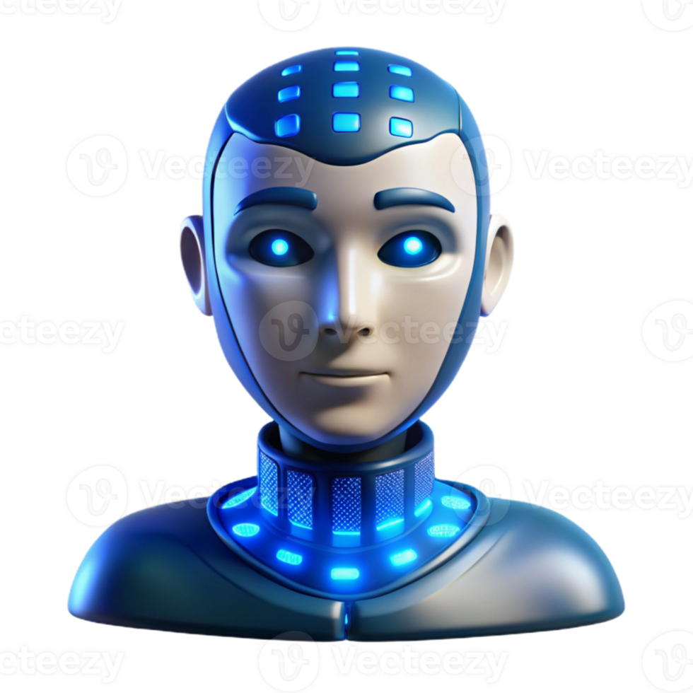 stunning modern An artificial intelligence construct, a face formed from binary code, glowing blue and white, dramatic lighting, abstract portrait style high quality png